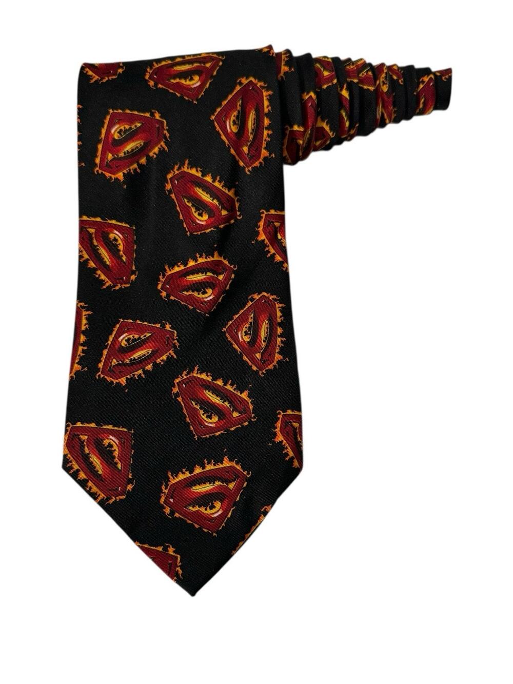 Dc Comics Superman S Logo Flames Vintage Novelty Necktie 100% Polyester